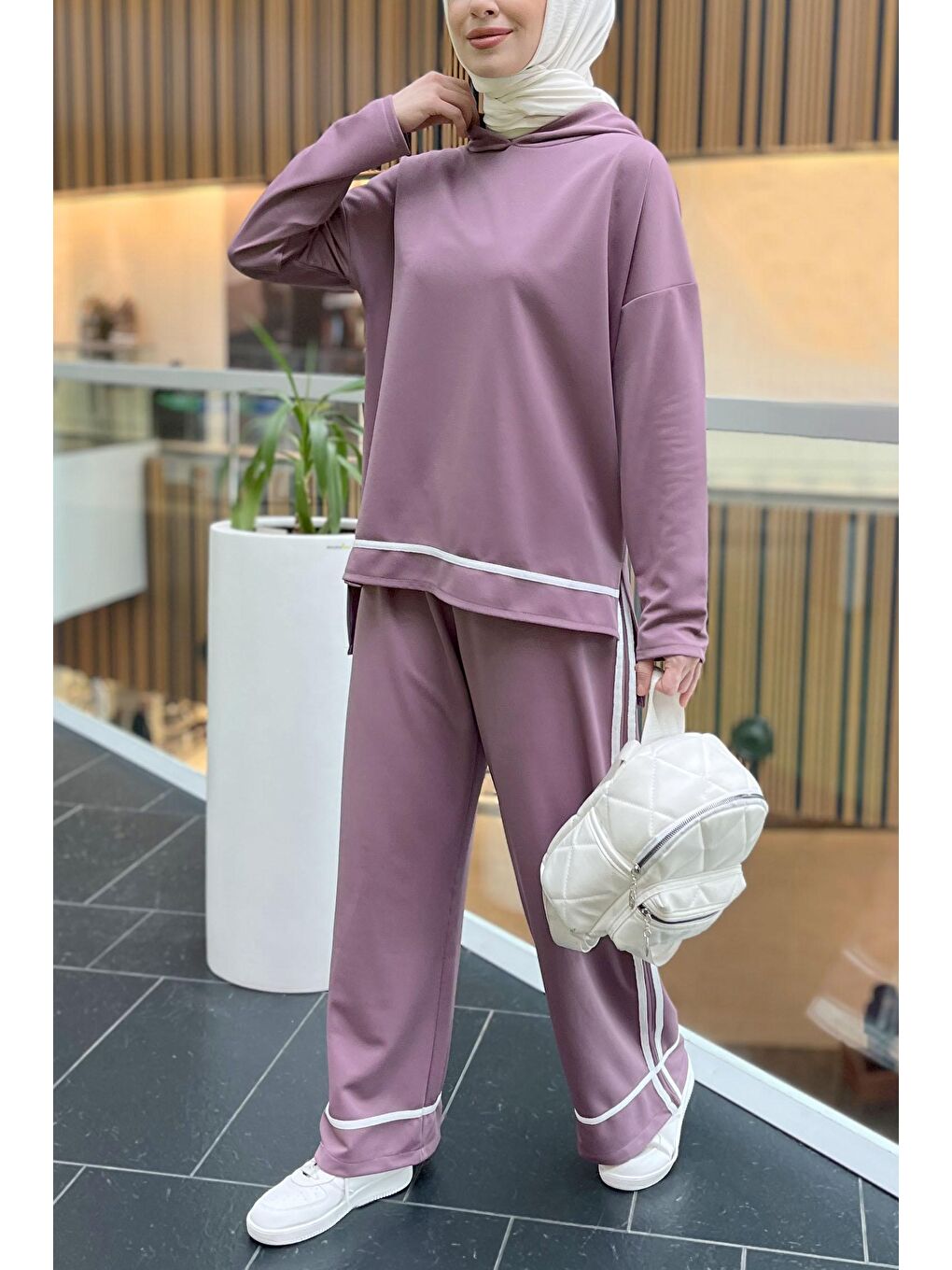 Kapüşonlu Yaka Kadın Lila Tunik Pantolon - 11306-2