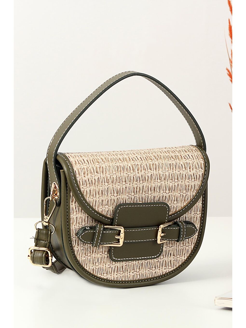 Haki Brenda Hasır El Askılı Kadın Omuz Çantası BP-4810O