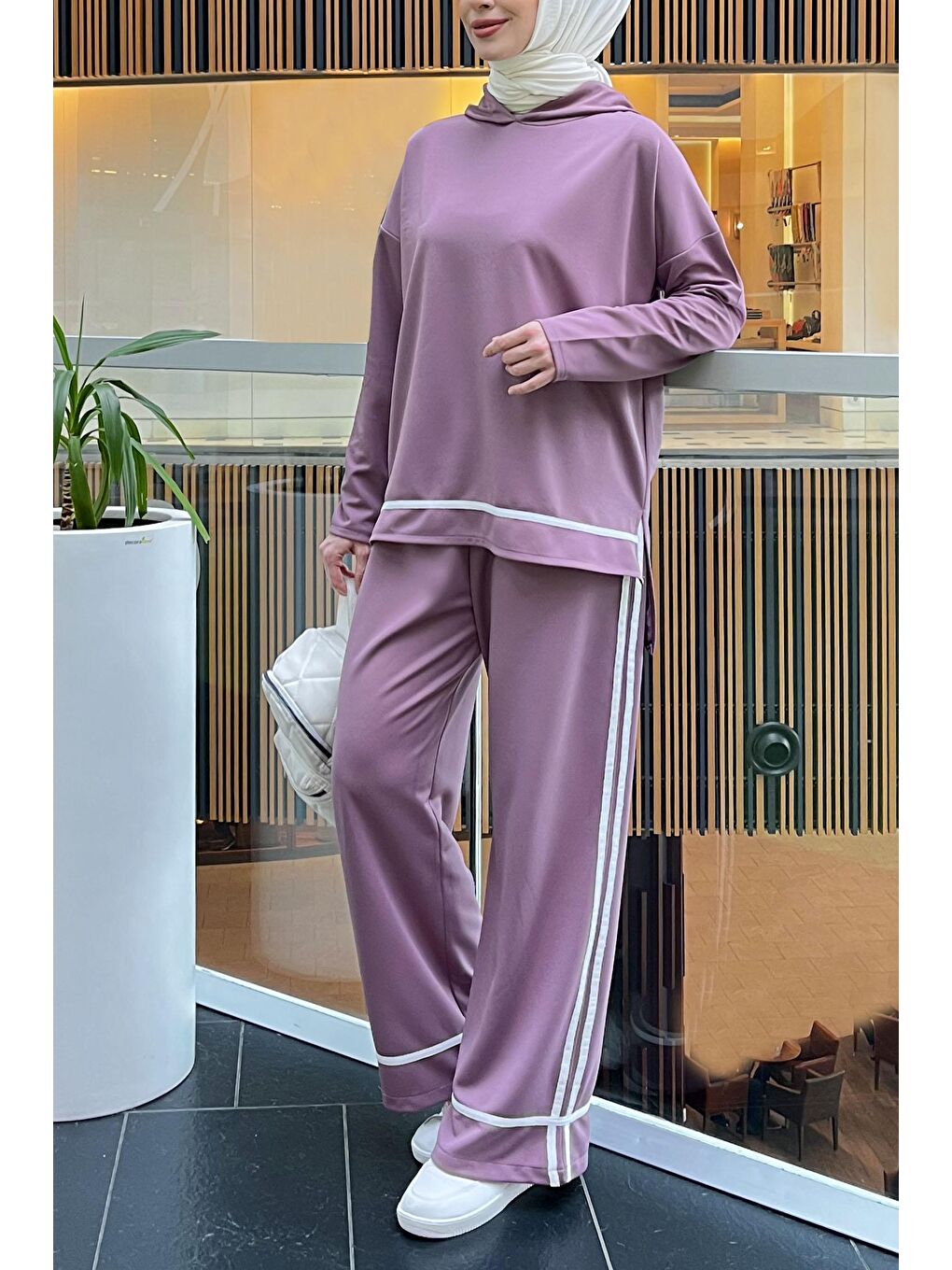 Kapüşonlu Yaka Kadın Lila Tunik Pantolon - 11306-3