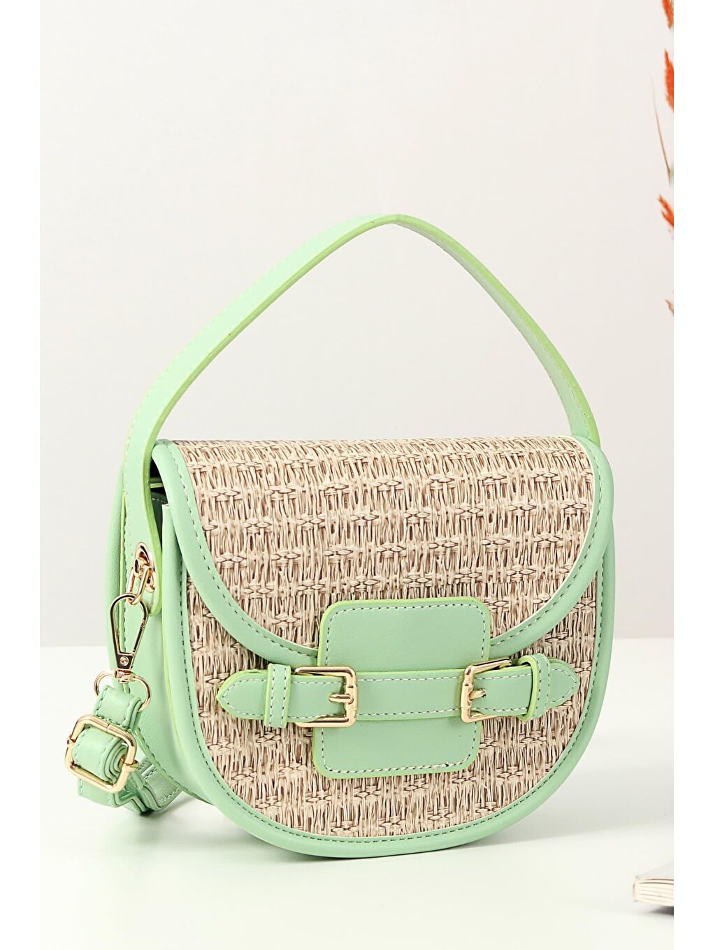 Turkuaz Brenda Hasır El Askılı Kadın Omuz Çantası BP-4810O