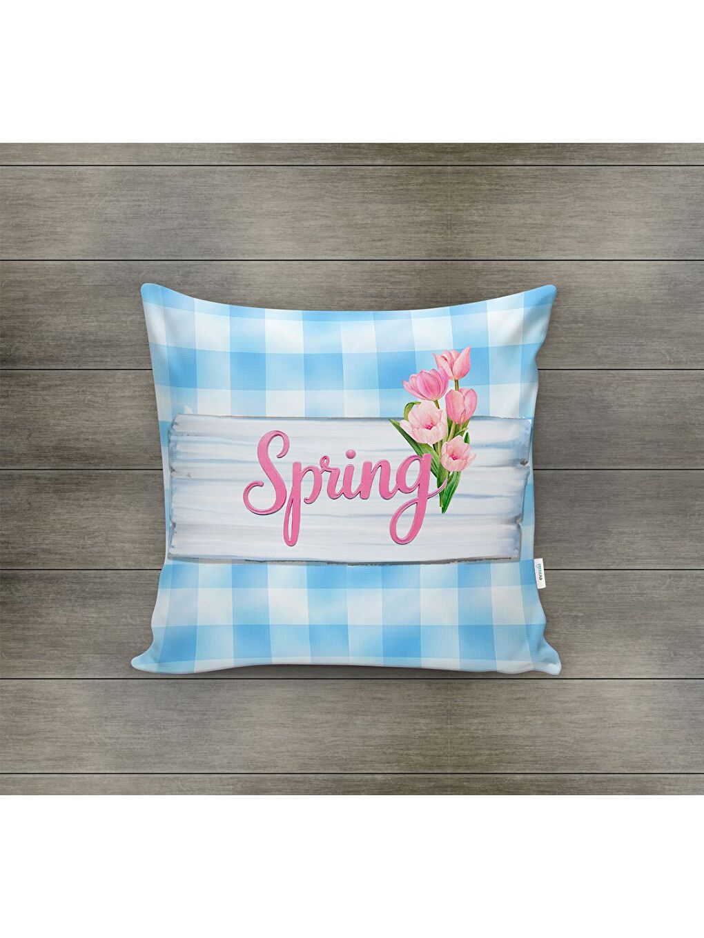 Karışık Bahar Temalı Kadife Kırlent Kılıfı 43x43 Cm Çift Taraf Baskı-1