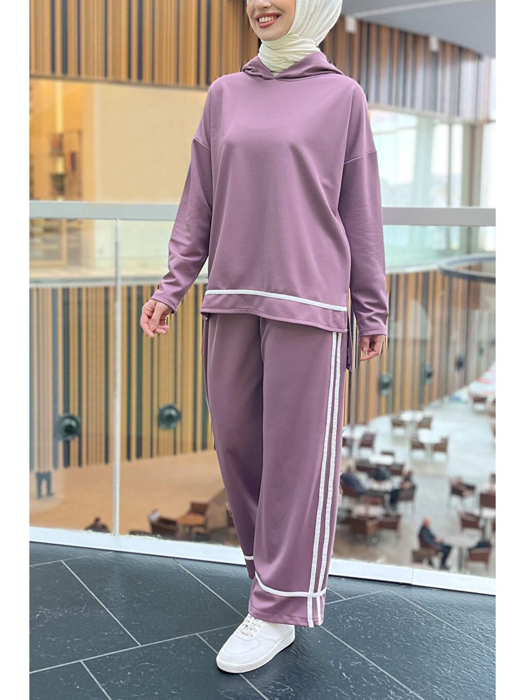 Kapüşonlu Yaka Kadın Lila Tunik Pantolon - 11306-5