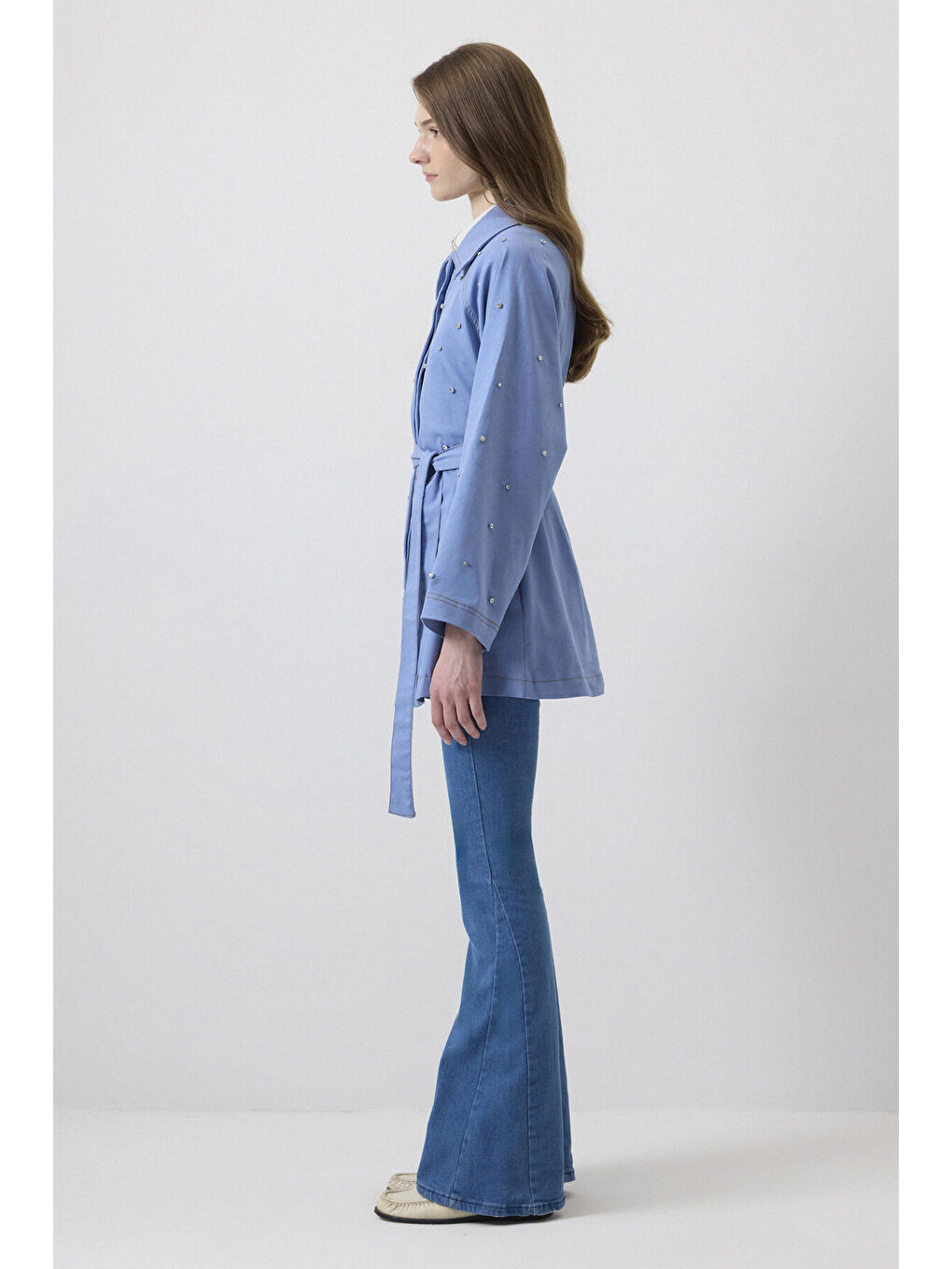 Mavi Taş İşlemeli Oversıze Ceket-3