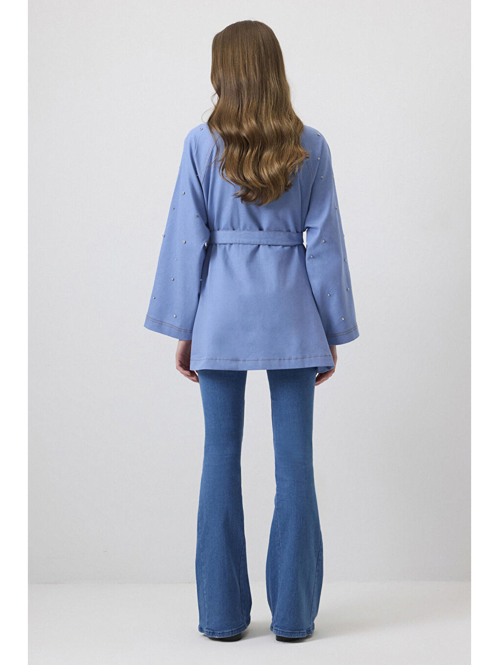 Mavi Taş İşlemeli Oversıze Ceket-4