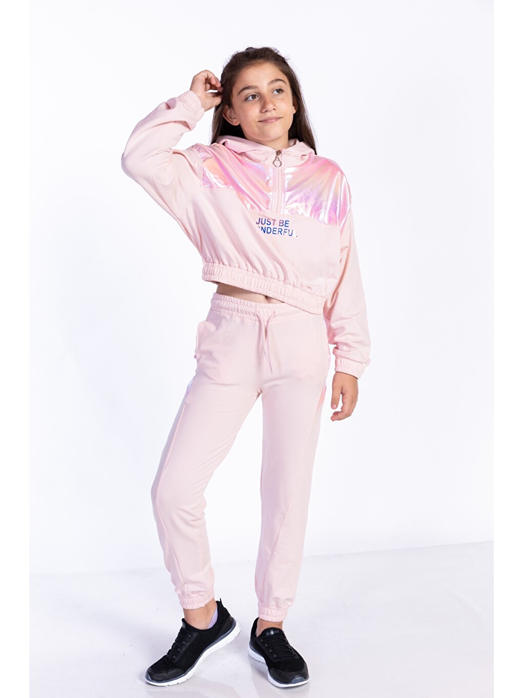 Pembe Kız Çocuk Hologram Detaylı Eşofman Takımı-1