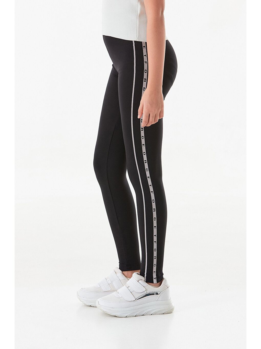 Siyah Baskılı Şeritli Kız Çocuk Tayt-3