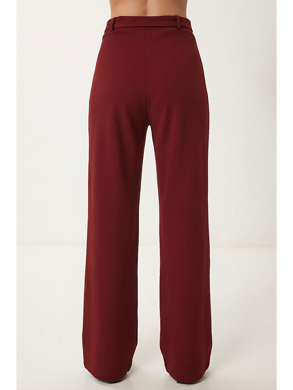 Bordo Kemerli Nervür Detaylı Örme Pantolon BORDO LUB0329-4