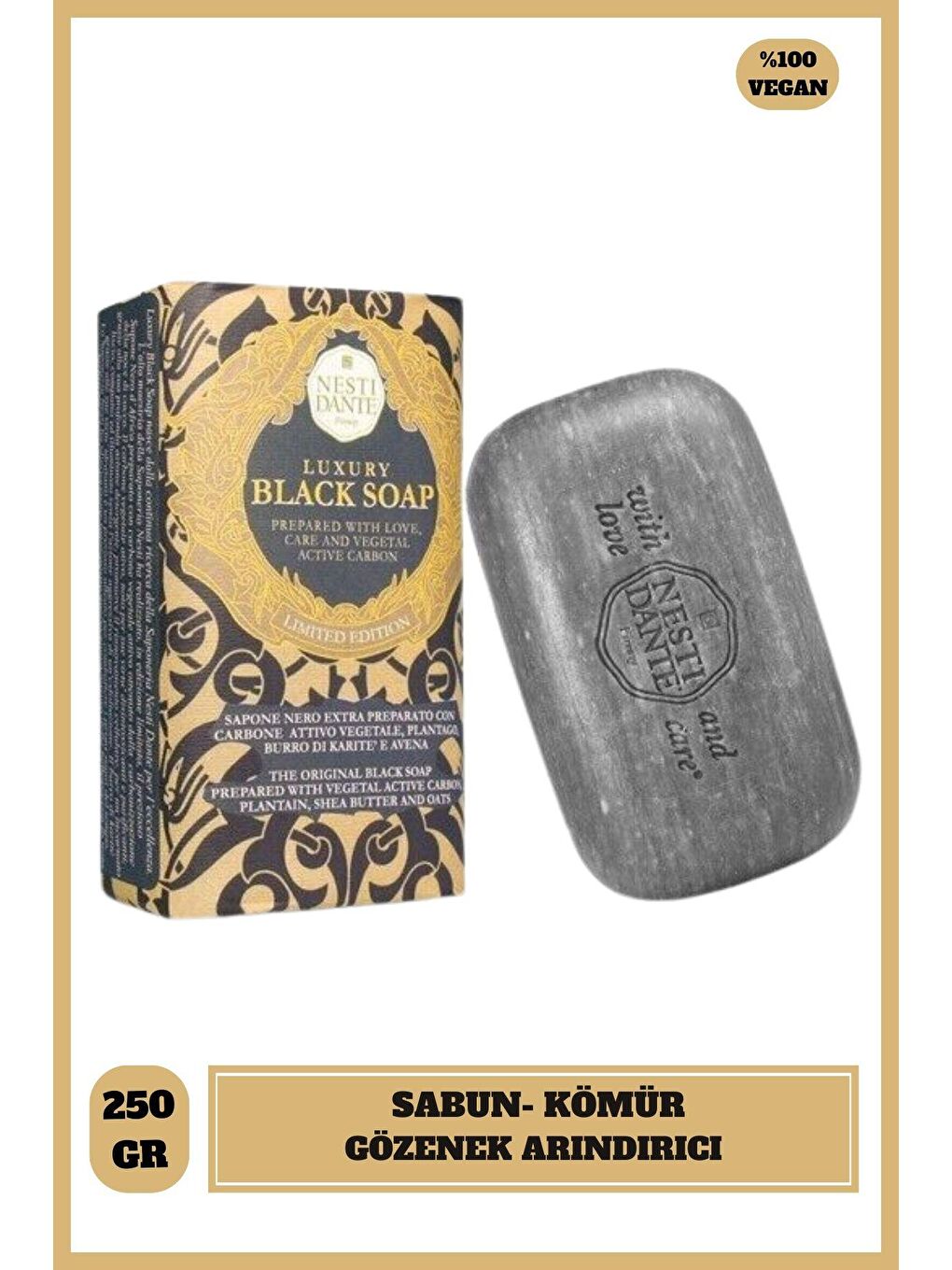 Nesti Dante Renksiz Sabun Luxury Black Gözenek Arındırıcı Karbon Bakım Vegan Bakım 250 Gr