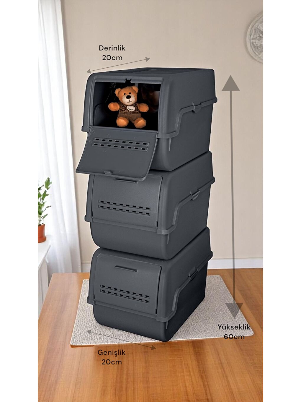 MT-40 S-Box 8 Litre 3'lü Çok Amaçlı Organizer Düzenleyici Antrasit ( 3*8Litre )