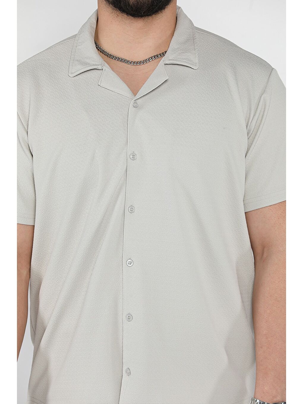 Gri Apaş Yaka Erkek Kısa Kol Gömlek-3