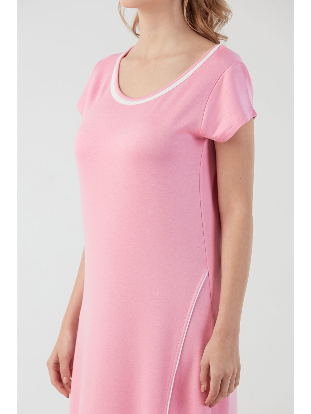 Pembe Basic Oversize Yırtmaçlı Biyeli Penye Elbise-4