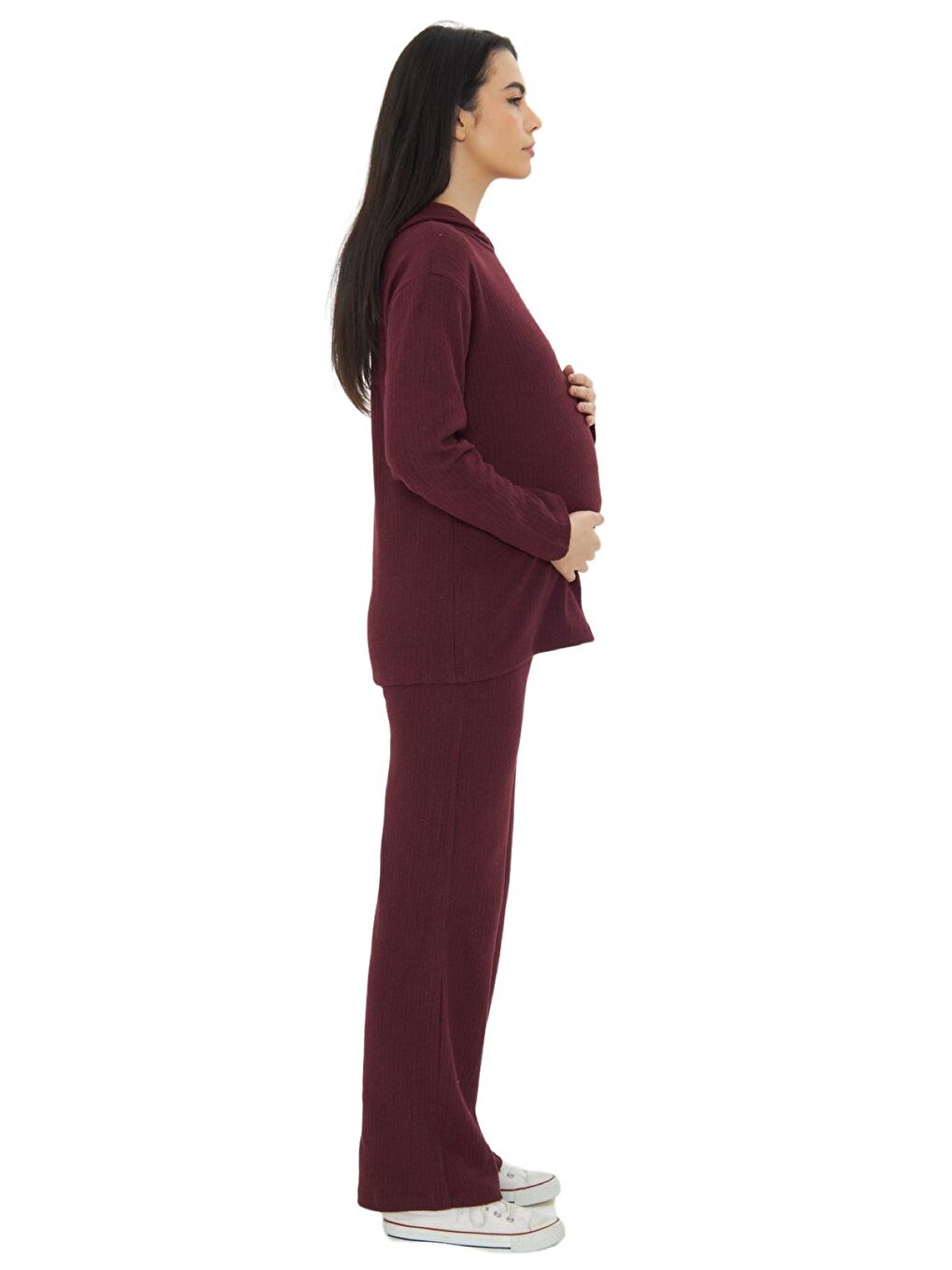 Bordo Örme Kapüşonlu Kadın Hamile Alt Üst Takımı-2
