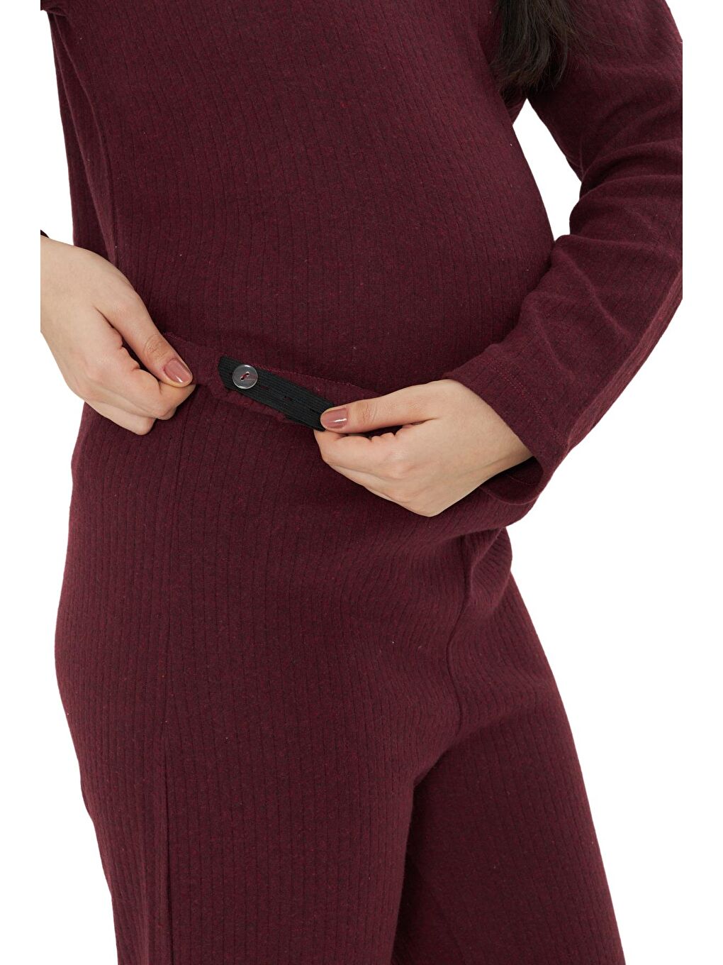 Bordo Örme Kapüşonlu Kadın Hamile Alt Üst Takımı-4