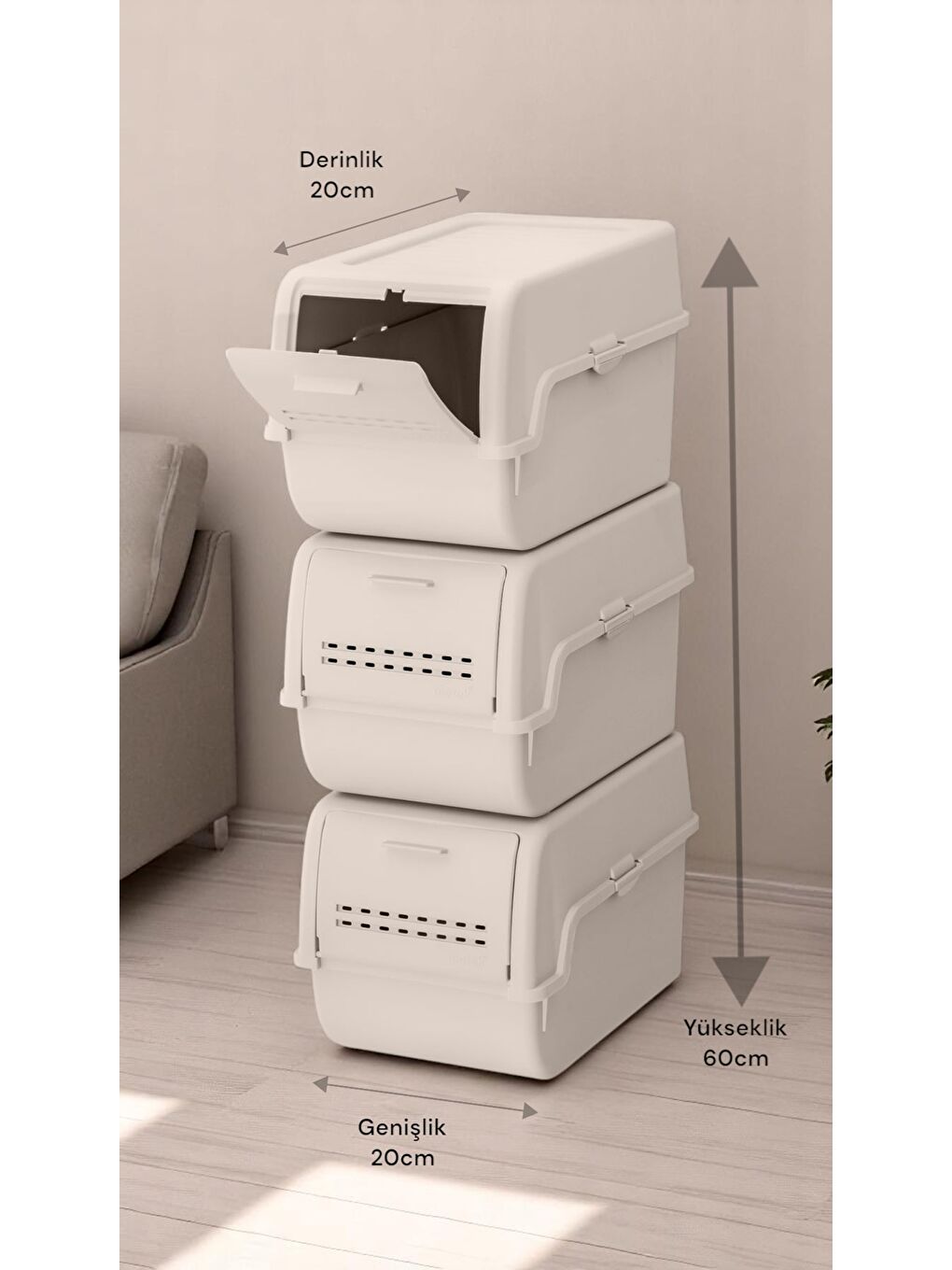 MT-40 S-Box 8 Litre 3'lü Çok Amaçlı Organizer Düzenleyici Bej ( 3*8Litre )