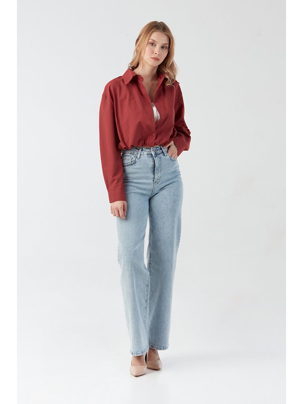 Bordo Basic Body Detaylı Gömlek-3