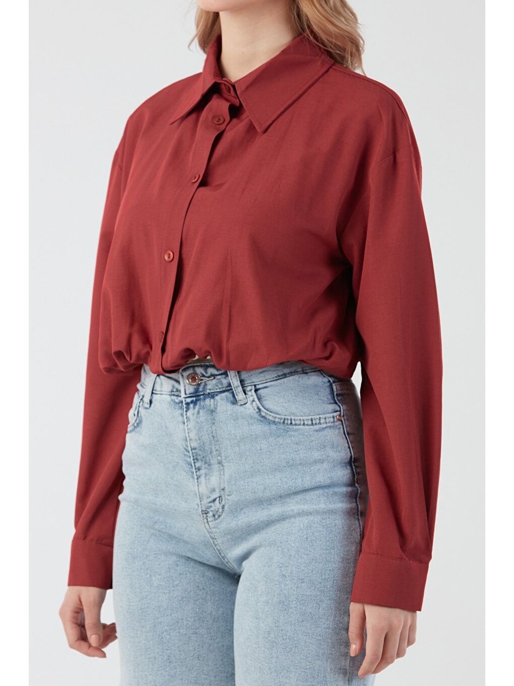 Bordo Basic Body Detaylı Gömlek-4