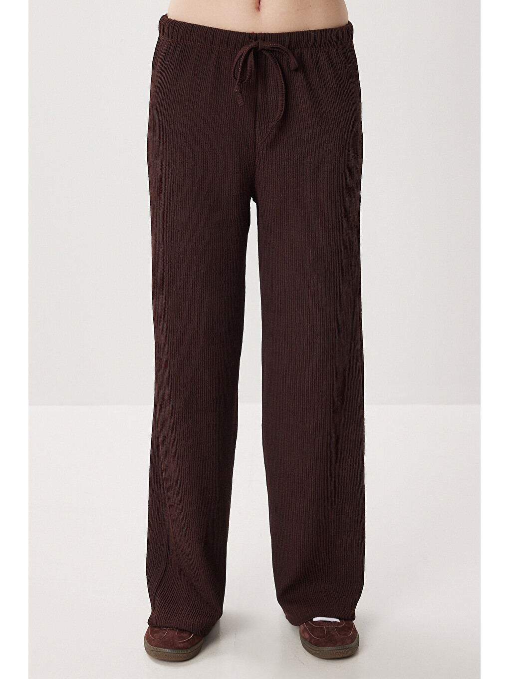 Kahverengi Geniş Paça Krinkıl Örme Pantolon KAHVERENGİ LCI0057-4