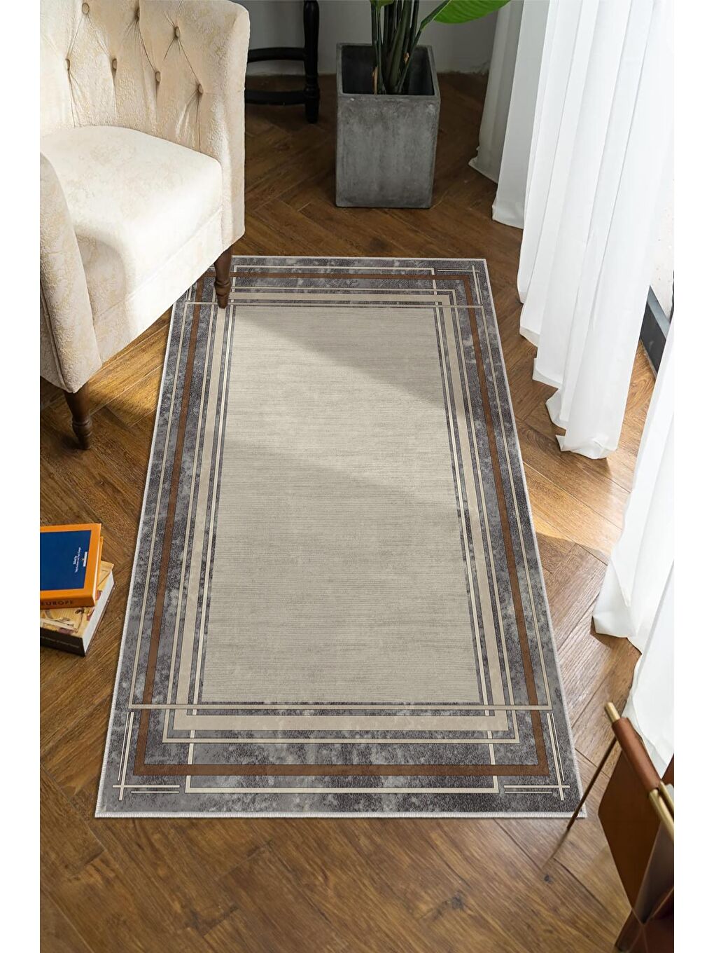 Kahverengi Dekoratif Özel Tasarım Yıkanabilir, Modern Halı  160x230-1