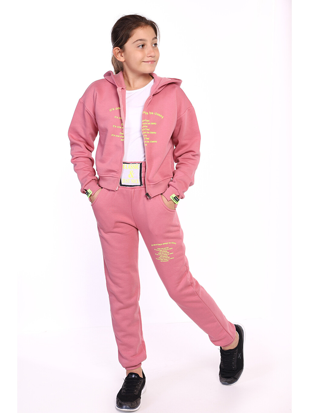 Pembe Kız Çocuk Baskılı İçi Pamuklu Eşofman Takımı