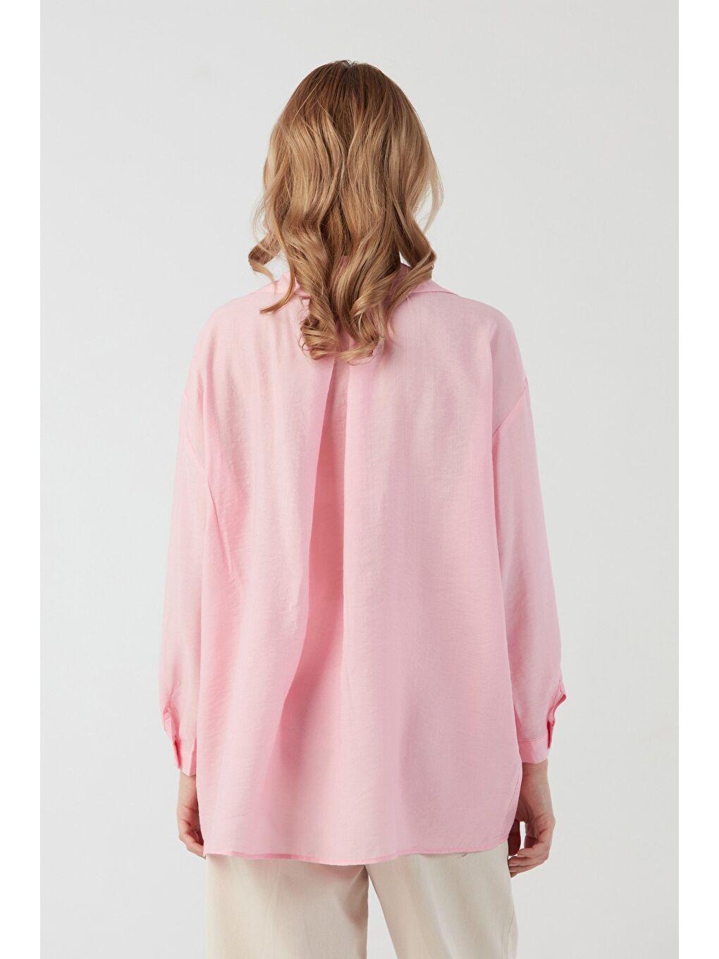 Pembe Basic Cepli Salaş Şifon Gömlek-3