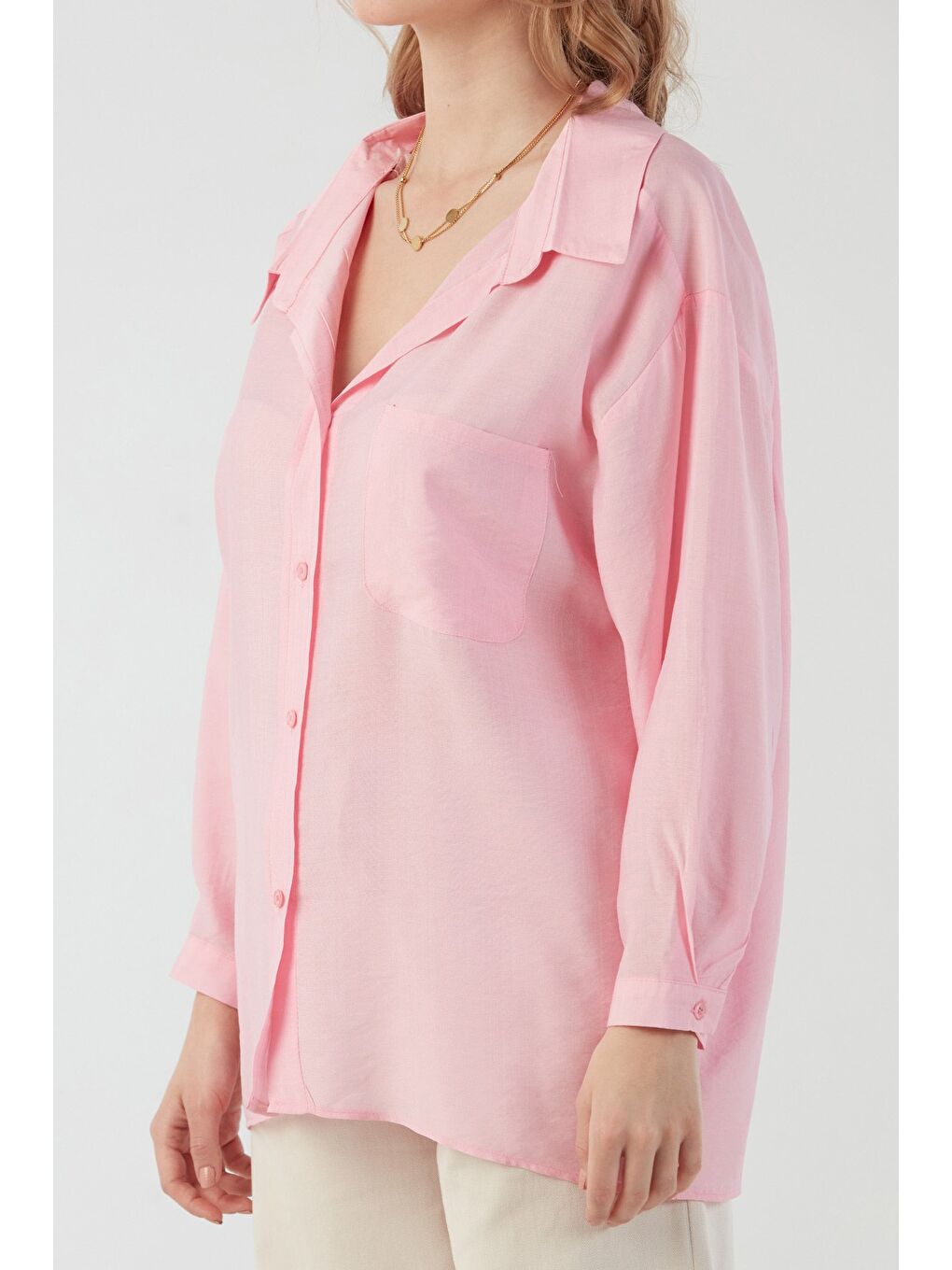 Pembe Basic Cepli Salaş Şifon Gömlek-4