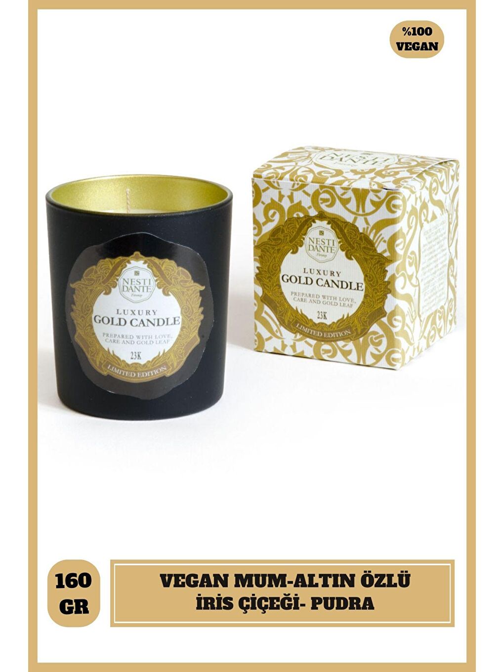 Nesti Dante Renksiz Bitkisel Balmumu Vegan Luxury Gold İris Çiçeği Pudralı Doğal Mum