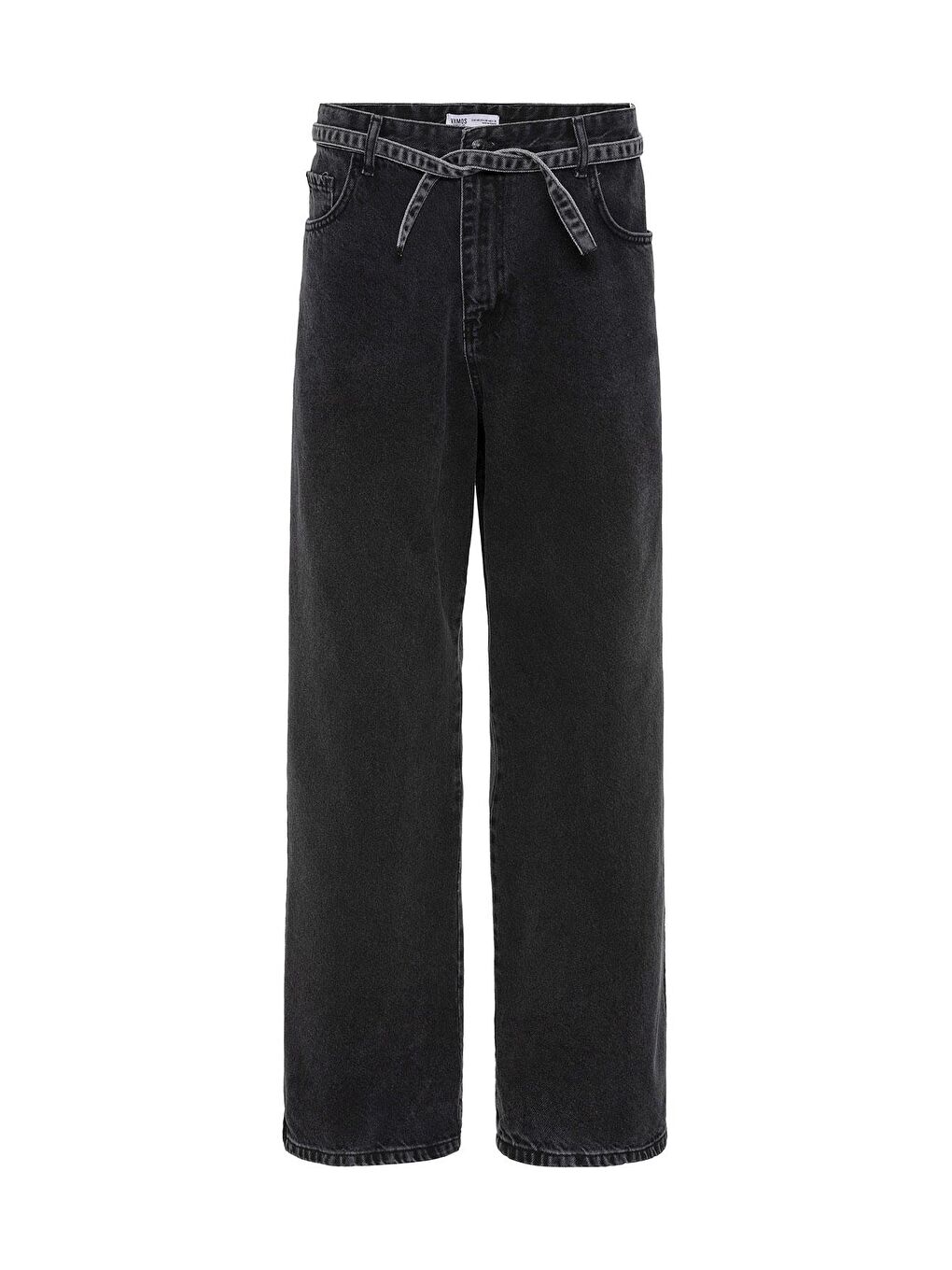Kemer Detaylı Şeritli Baggy Jean Antrasit-1