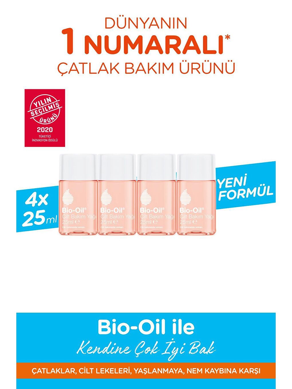 BIO OIL Çatlak Karşıtı & Nemlendirici Cilt Bakım Yağı 25 ml (4'lü paket) - YENİ FORMÜL