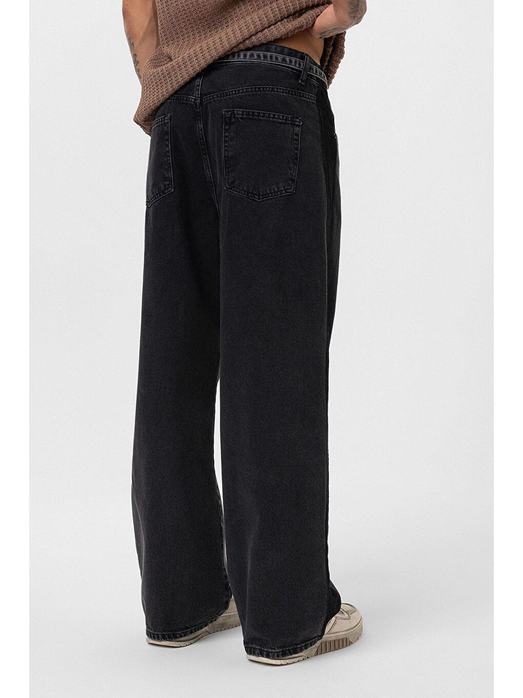 Kemer Detaylı Şeritli Baggy Jean Antrasit-4