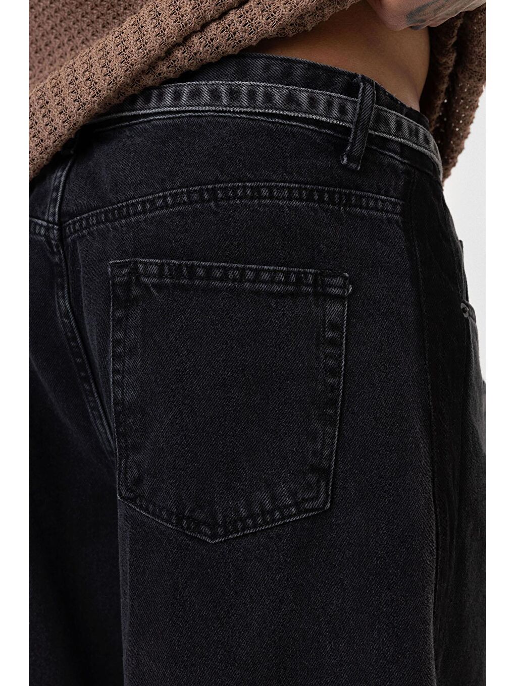 Kemer Detaylı Şeritli Baggy Jean Antrasit-5