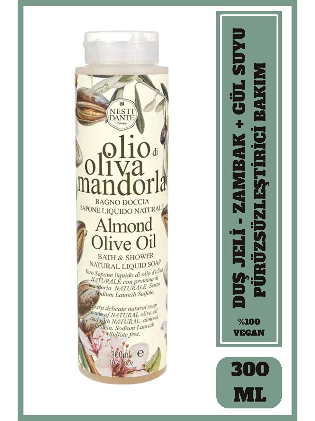 Nesti Dante Renksiz Banyo ve Duş Jeli 100% Olio d'Oliva Badem ve Zeytinyağlı Arındırıcı Vegan Bakım 300 ml