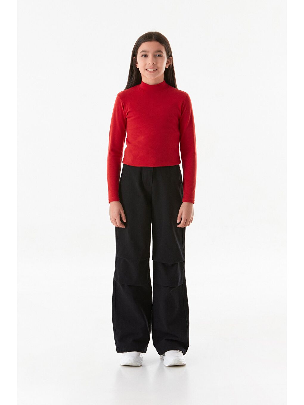 Siyah %100 Pamuk Beli Lastikli Kız Çocuk Palazzo Pantolon