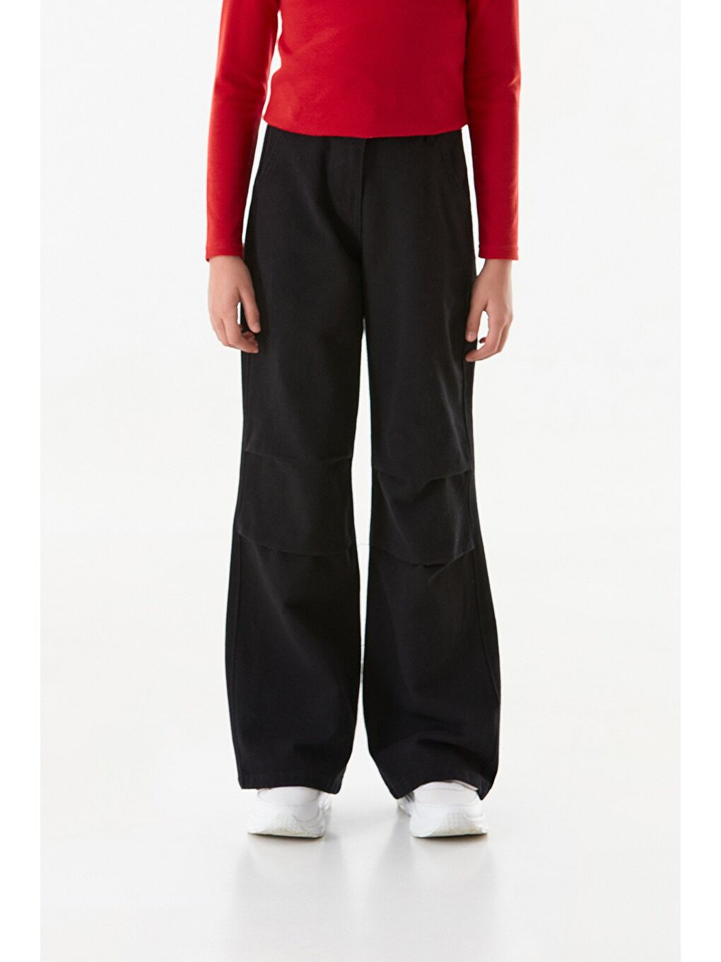 Siyah %100 Pamuk Beli Lastikli Kız Çocuk Palazzo Pantolon-1