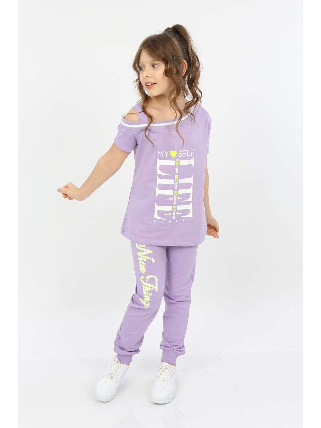 Lila Kız Çocuk My Self Baskılı Eşofman Takım-1