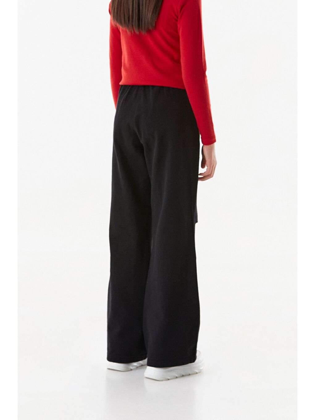 Siyah %100 Pamuk Beli Lastikli Kız Çocuk Palazzo Pantolon-4