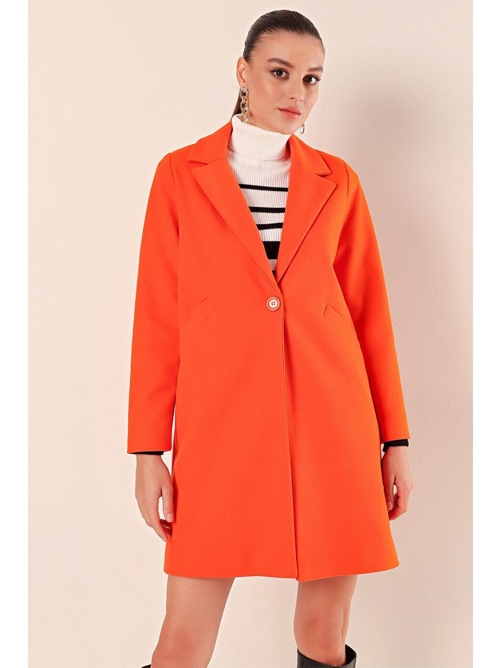 9085 Kaşe Kaban - Turuncu-2