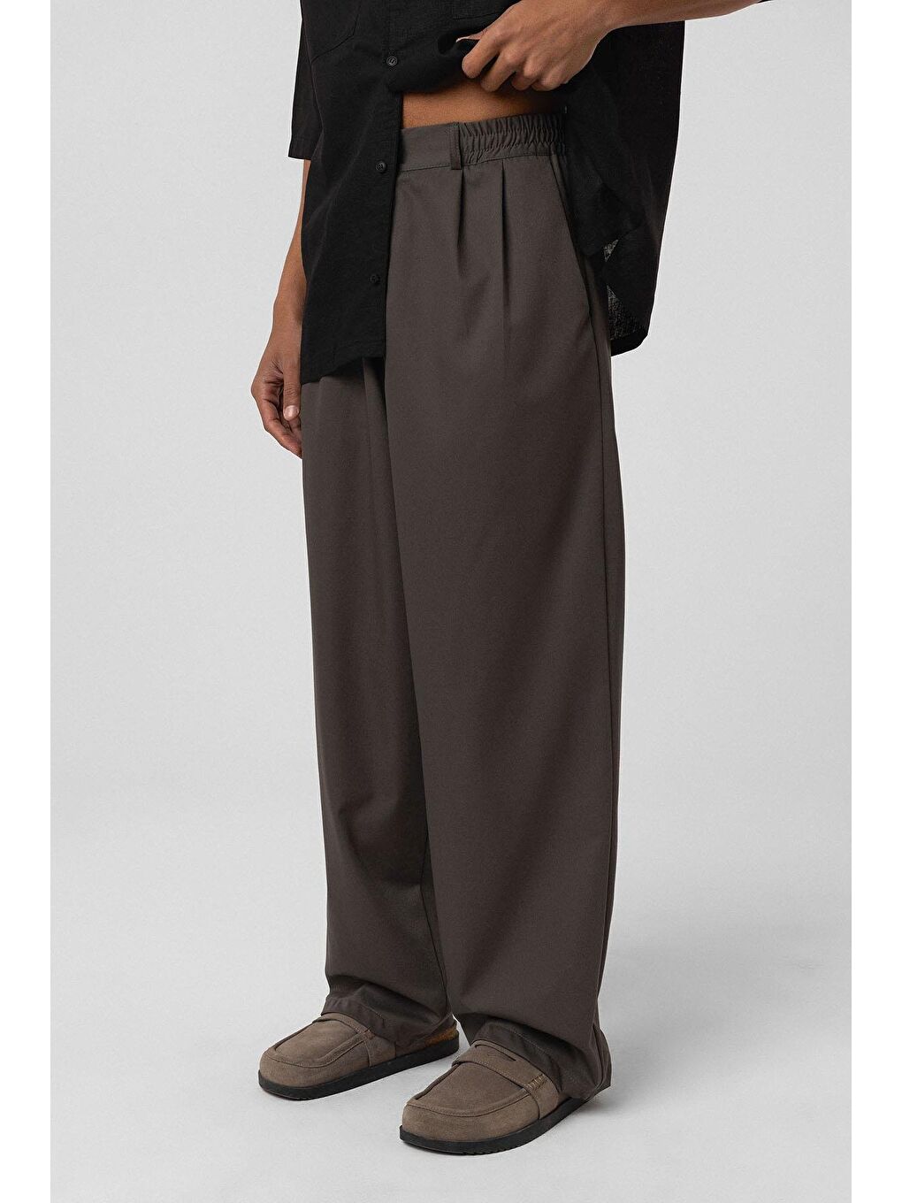 Gri Baggy Fit Kumaş Pantolon Füme-3