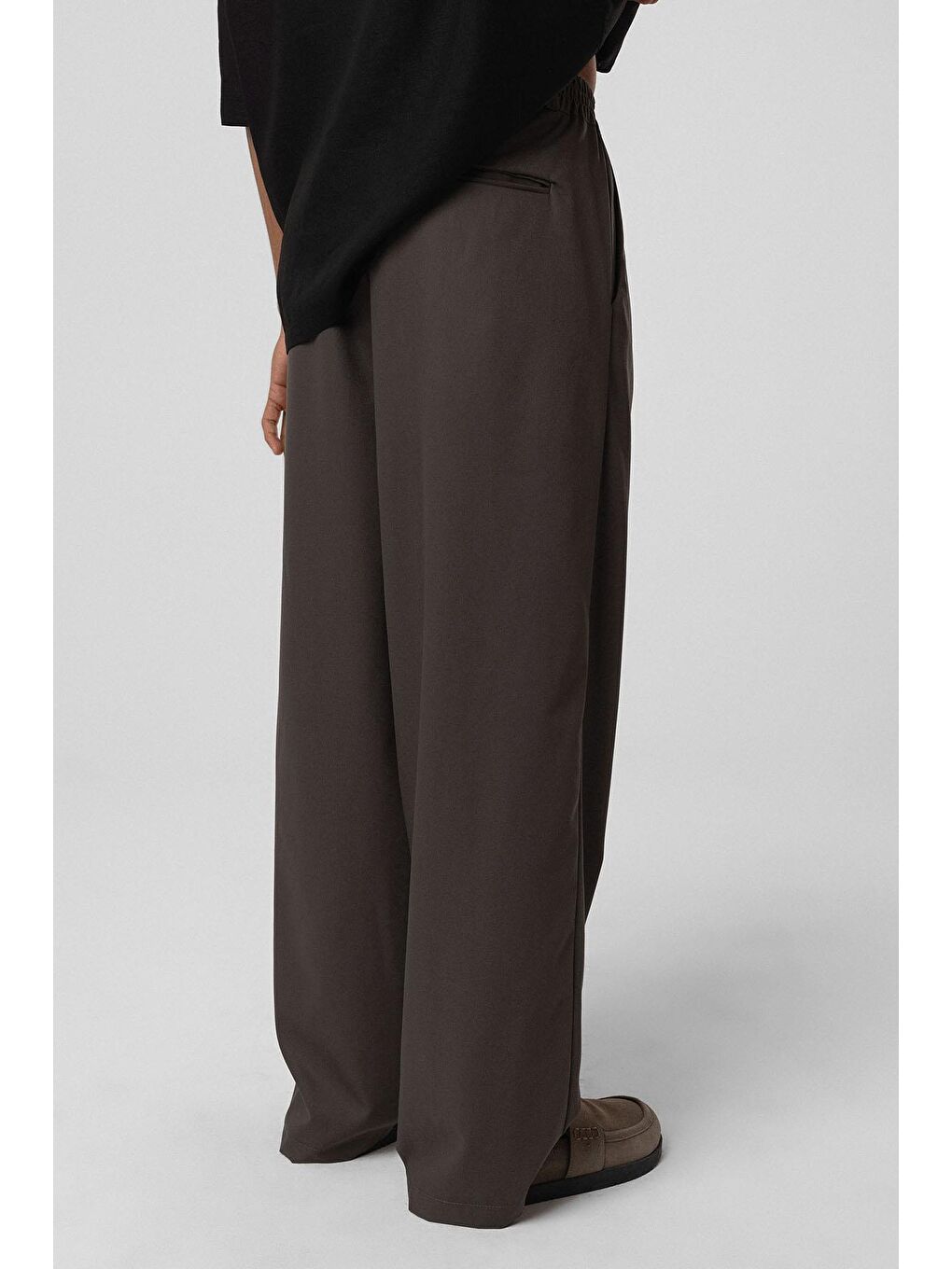 Gri Baggy Fit Kumaş Pantolon Füme-4