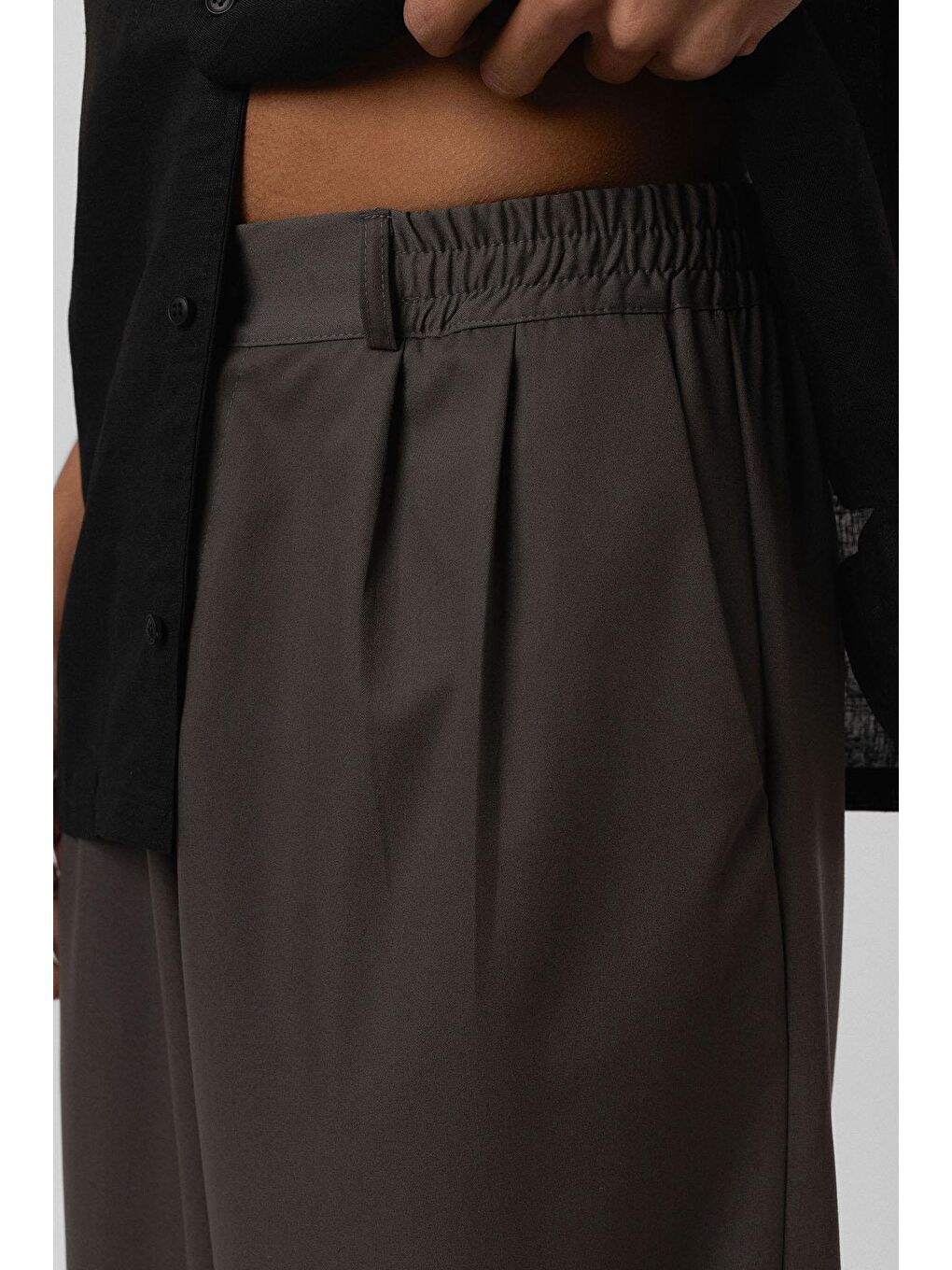 Gri Baggy Fit Kumaş Pantolon Füme-5