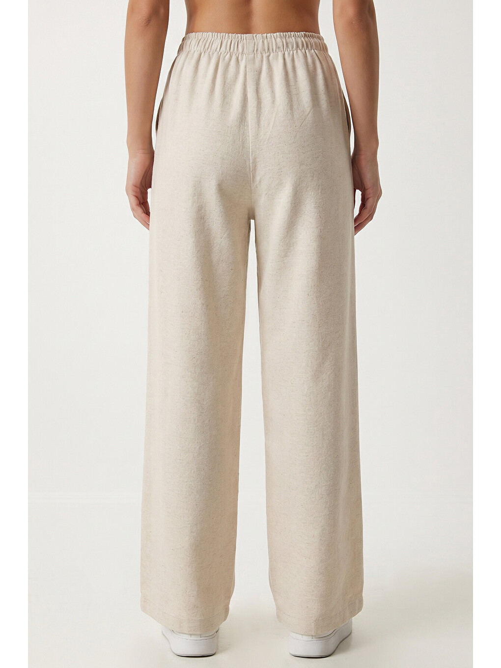 Bej Geniş Paça Cepli Keten Pantolon TAŞ LZV0077-3