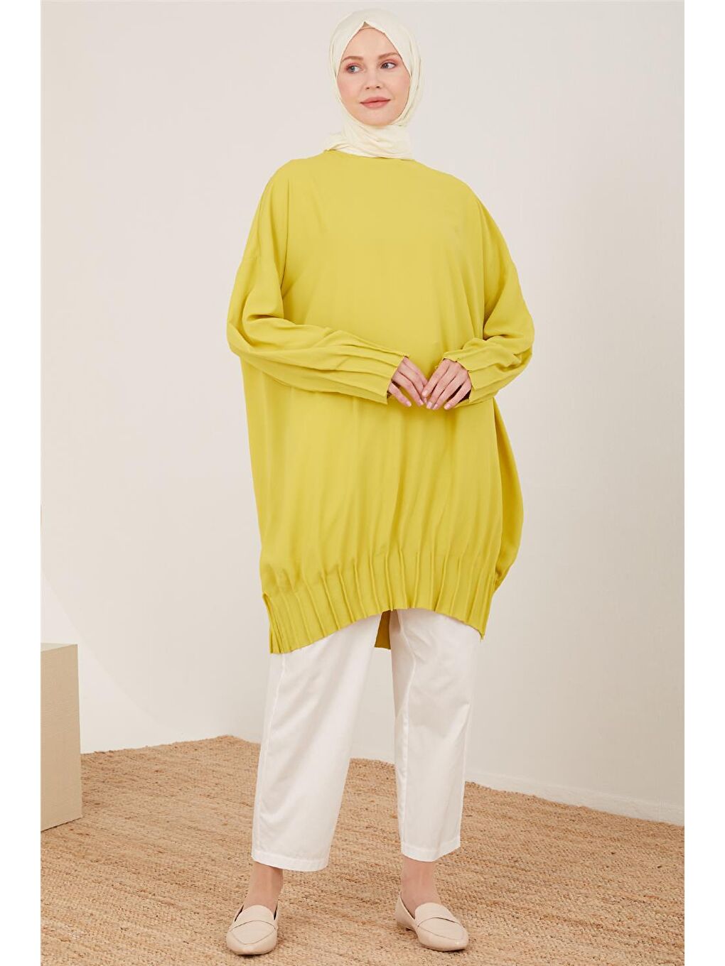 Beyaz Arkası Lastikli Pamuk Pantolon 23Y2409-1