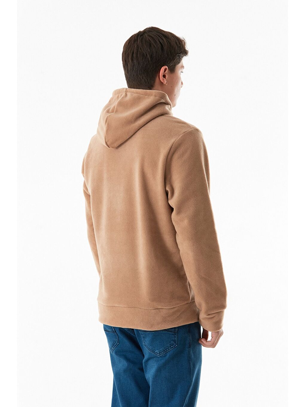 Fullamoda Bej Kapüşonlu Kanguru Cepli Polar Sweatshirt Hoodie - 4