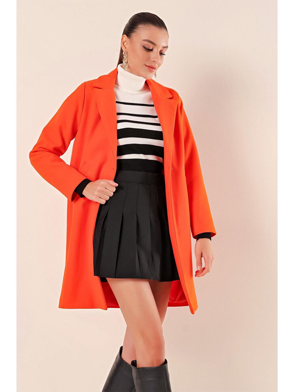 9085 Kaşe Kaban - Turuncu-4