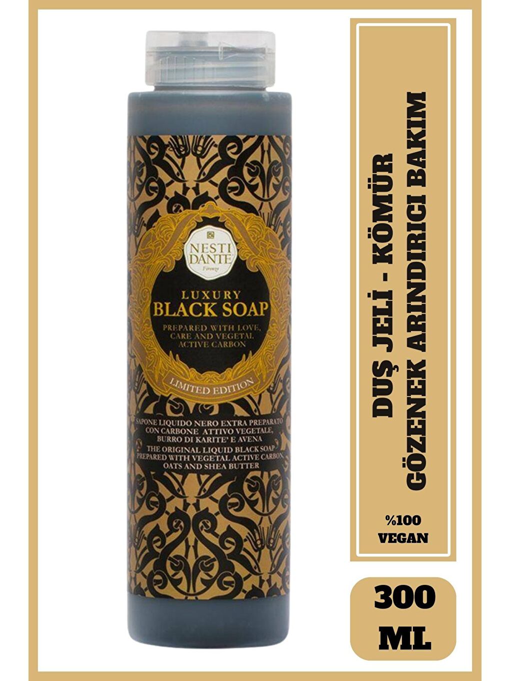 Nesti Dante Renksiz Sıvı Sabun Luxury Black Aktif Karbon Arındırıcı Vegan Bakım 300 ml