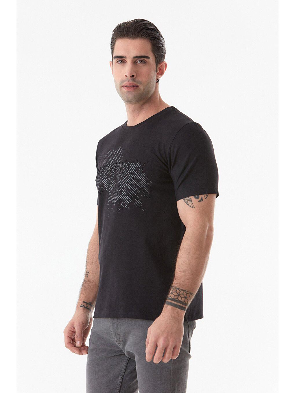 Siyah Respect Baskılı Bisiklet Yaka Tişört