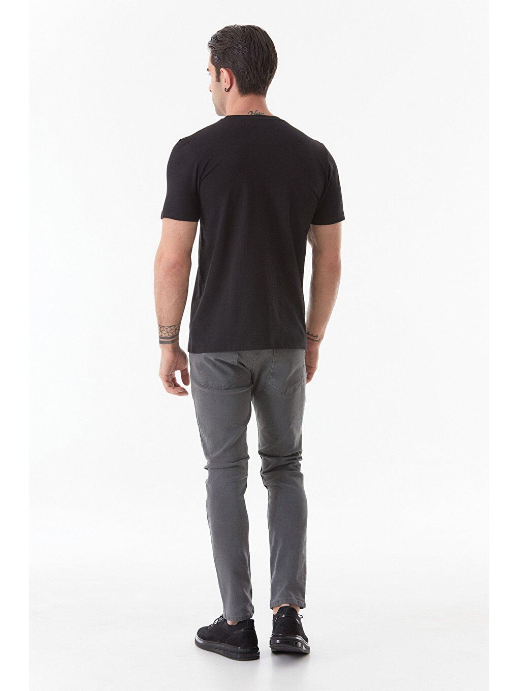 Siyah Respect Baskılı Bisiklet Yaka Tişört-3