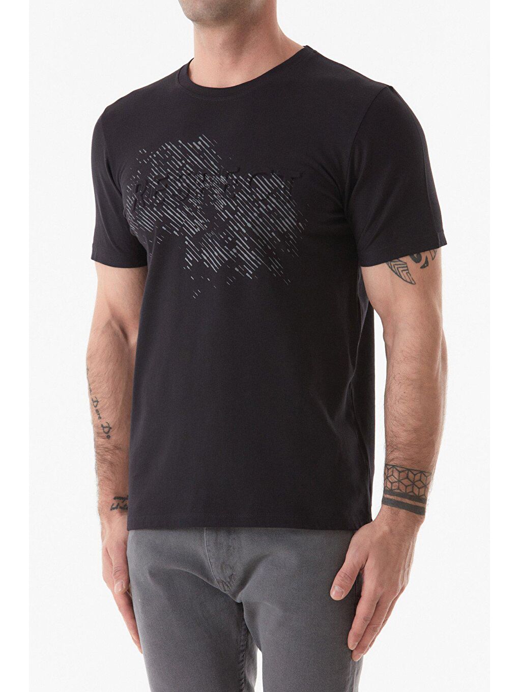 Siyah Respect Baskılı Bisiklet Yaka Tişört-4