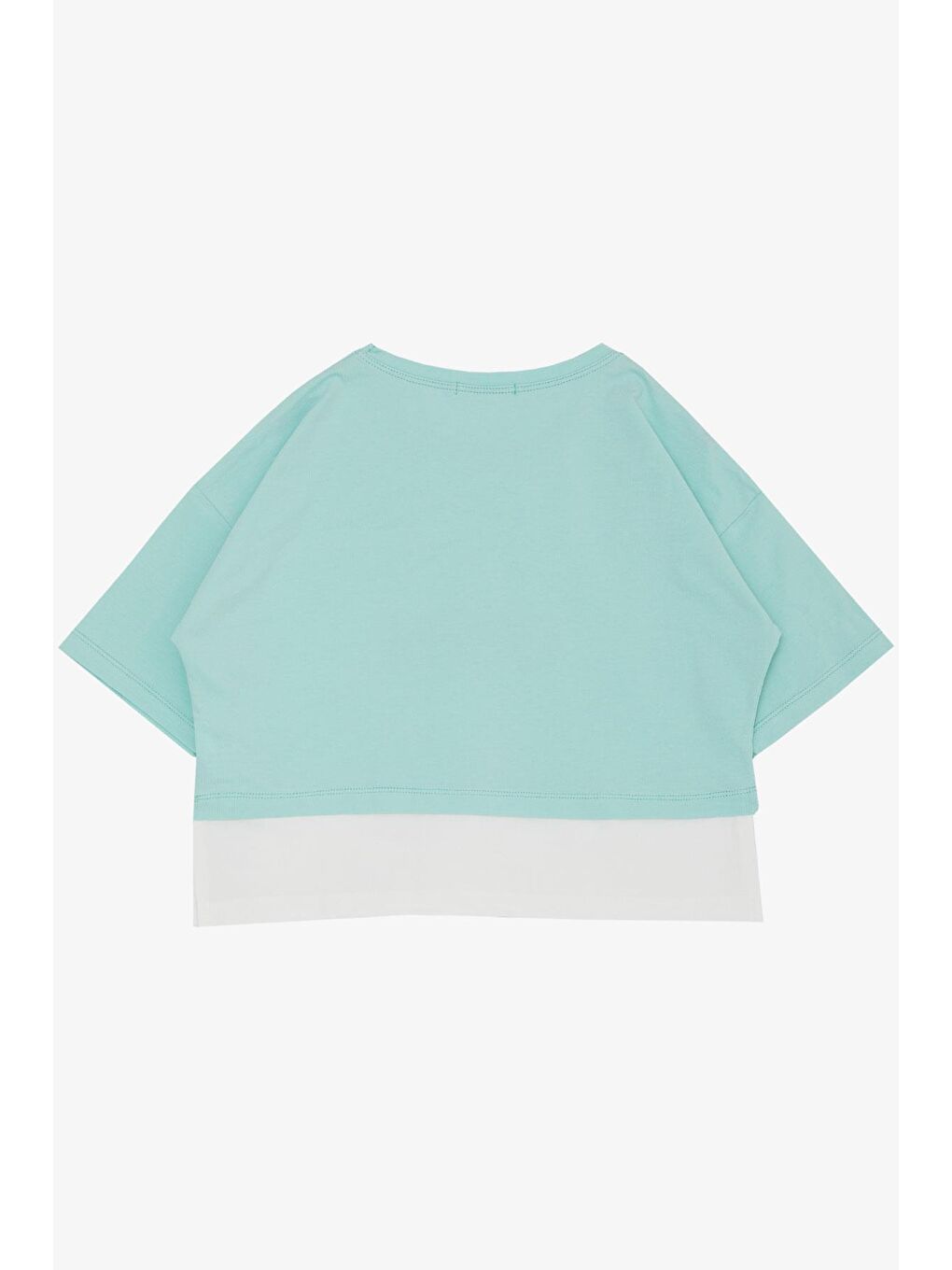 Turkuaz Kız Çocuk Crop Tişört Yanları Yırtmaçlı Yazı Baskılı Su Yeşili (9-12 Yaş)-1