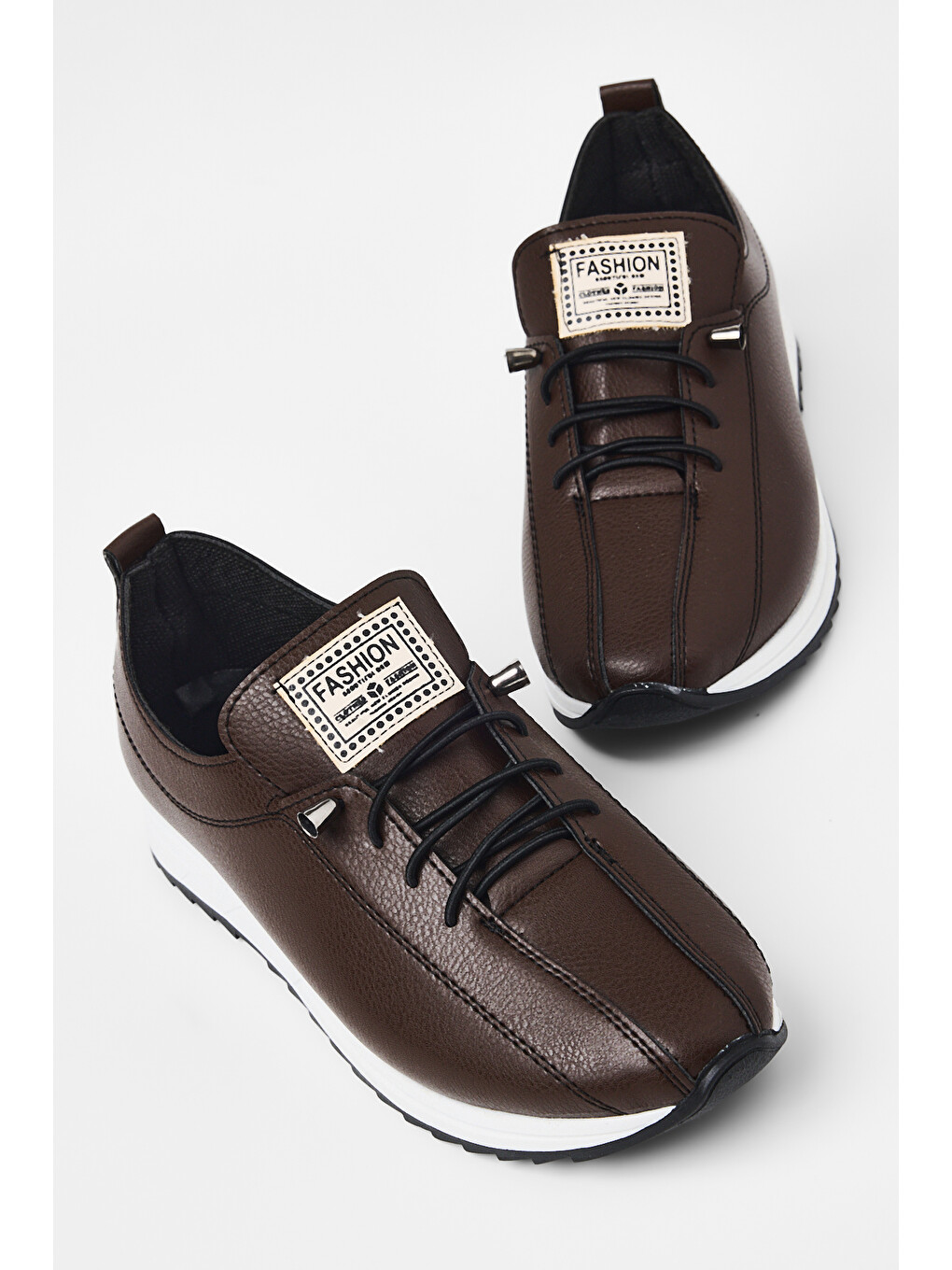 Kahverengi Kadın Kahve Rahat Kalıp Ortopedik Bağcıklı Sneaker-1