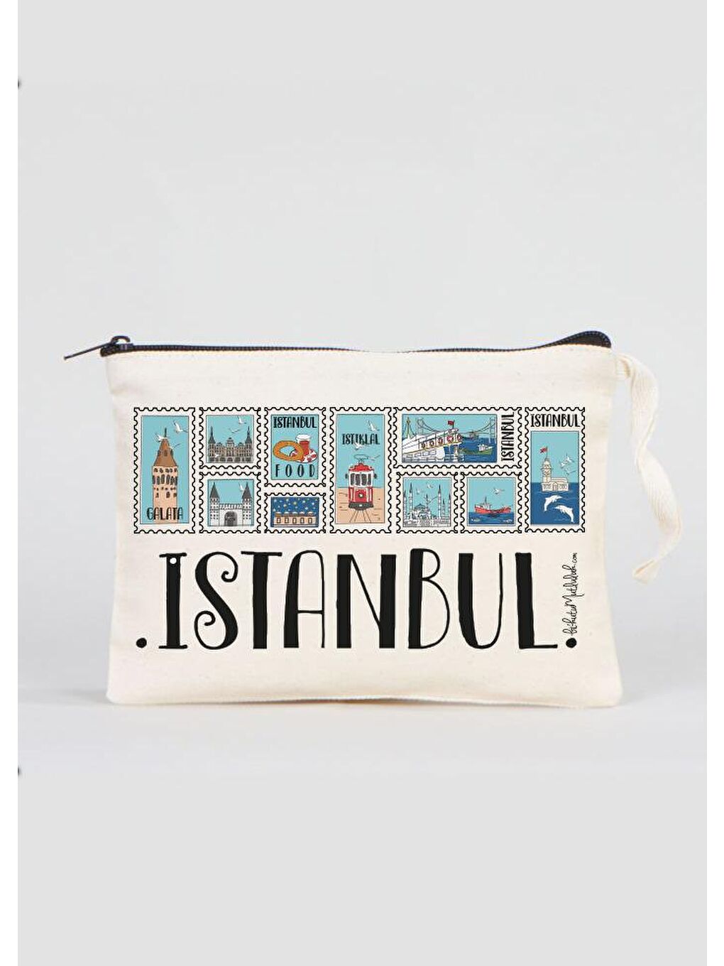 Bikutumutluluk Gri İstanbul'a Mektuplar Souvenir İstanbul Makyaj Çantası Clutch Kalemlik